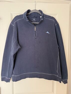 Tommy Bahama Navy Quarter-Zip Pullover with Light Blue Marlin
